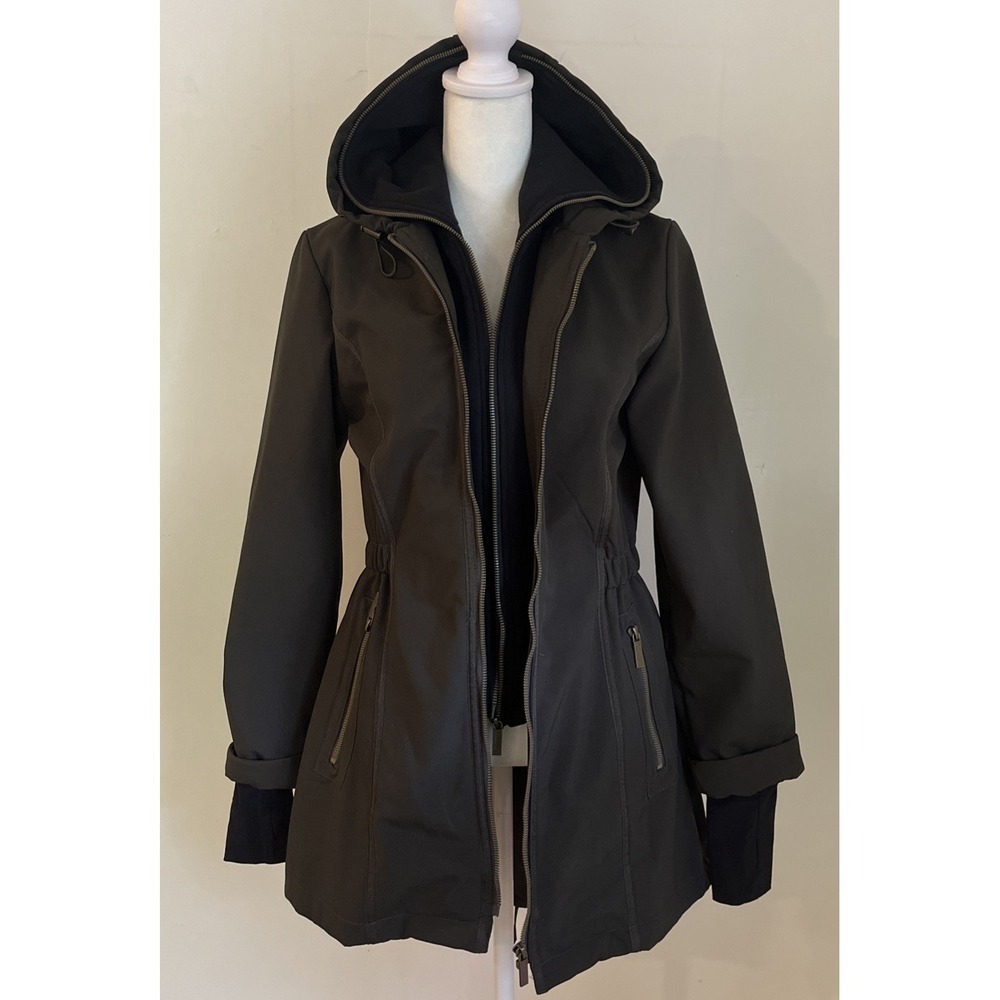 French Connection Military Green Hooded Fleece Parka Jacket Detachable Bib XS